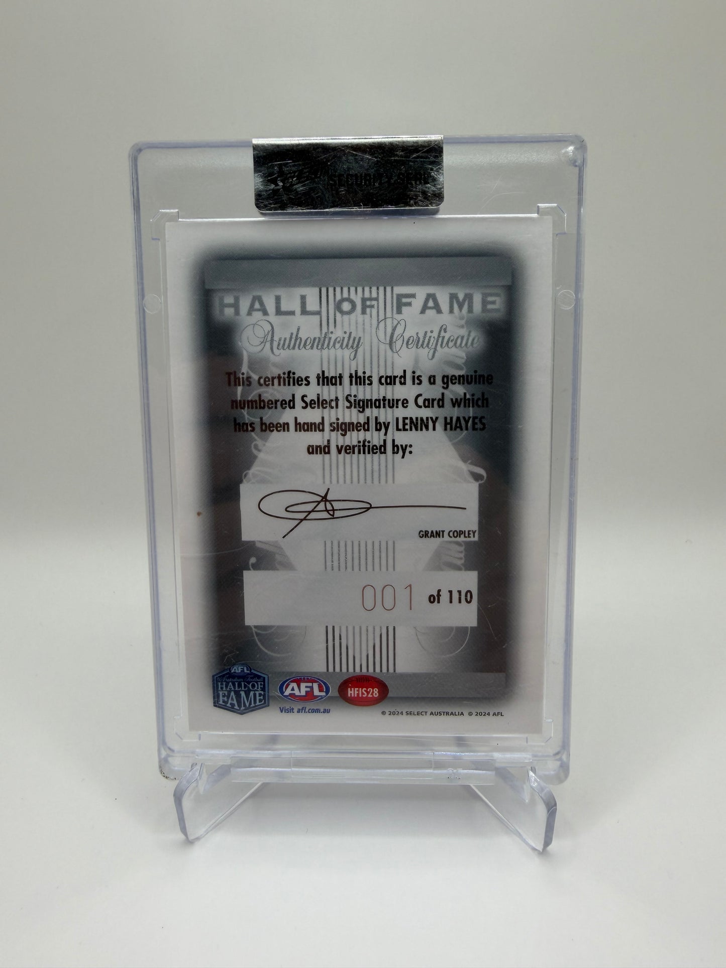 Lenny Hayes Hall of Fame Inductee Signature 01/110 - 2024 AFL Select Legacy Ultimate